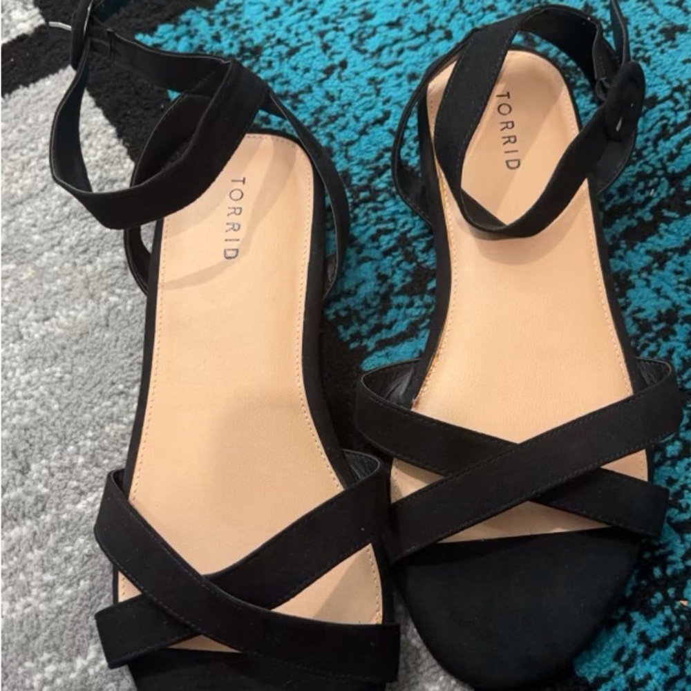 Torrid Black Sandals with Crisscross Straps and Ankle Strap